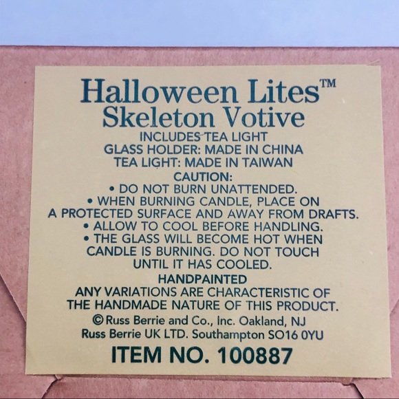 Russ Berrie Skeleton Votive Halloween Tea Lite New - Picture 7 of 7